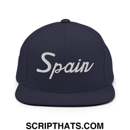 Spain Sports Vintage Script Snapback Hat Navy