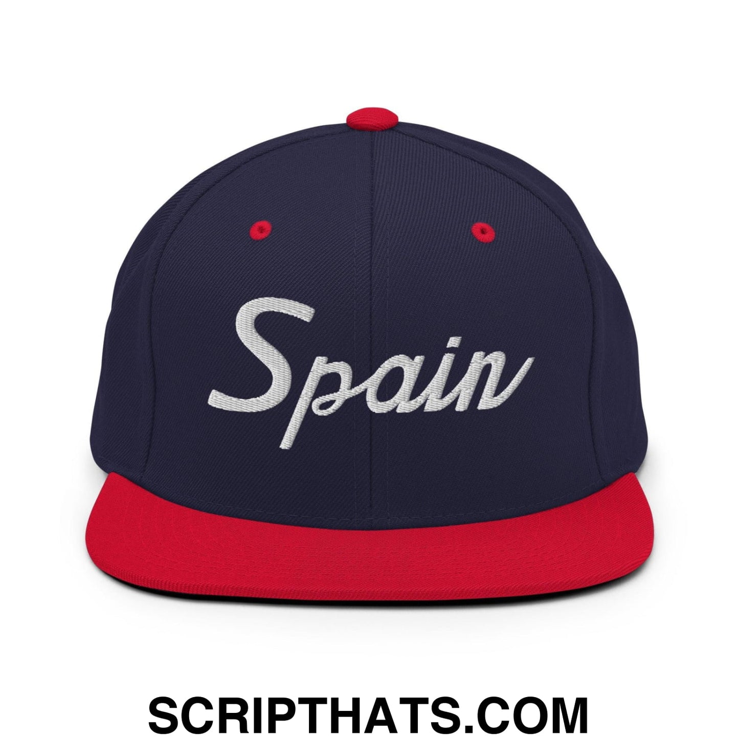 Spain Sports Vintage Script Snapback Hat Navy Red
