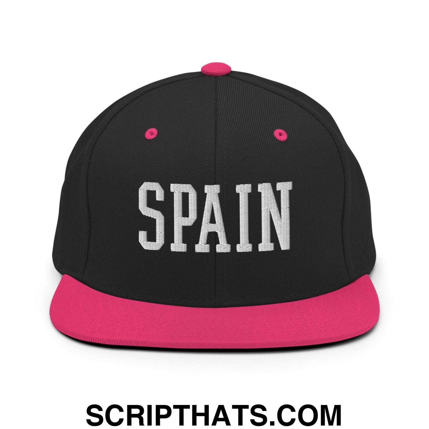 Spain Varsity Letterman Block Snapback Hat Black Neon Pink