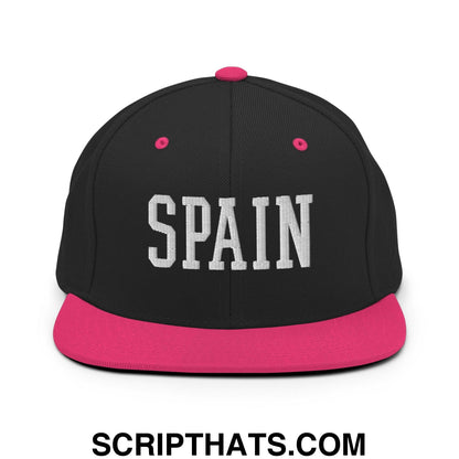 Spain Varsity Letterman Block Snapback Hat Black Neon Pink