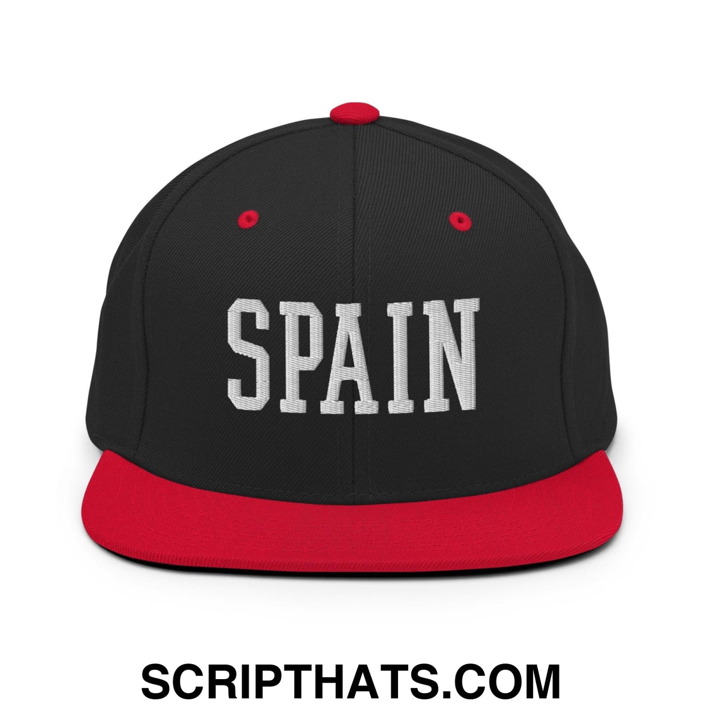 Spain Varsity Letterman Block Snapback Hat Black Red