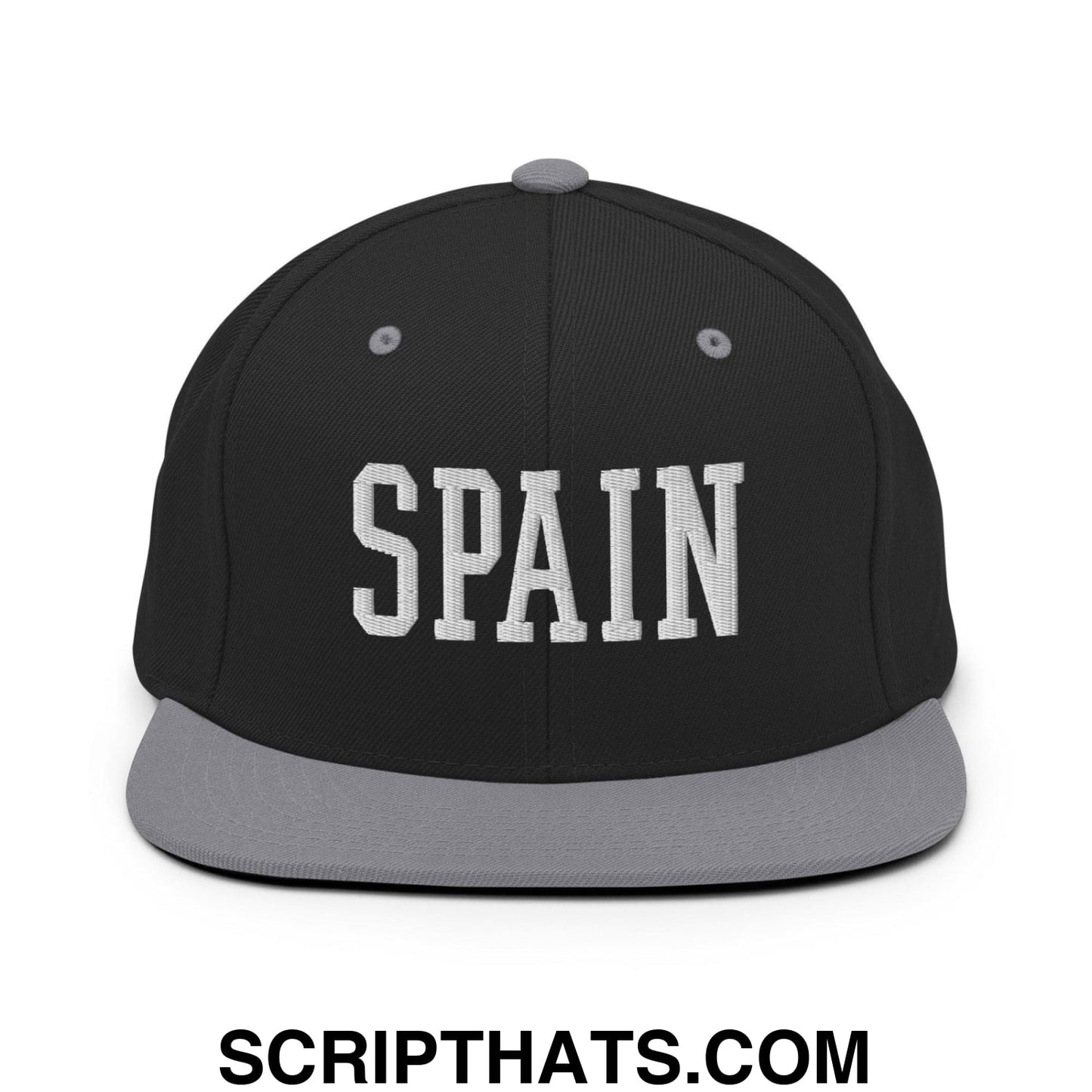 Spain Varsity Letterman Block Snapback Hat Black Silver