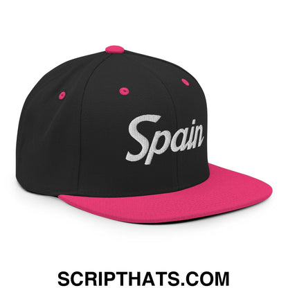 Spain Vintage Sports Script Snapback Hat Black Neon Pink