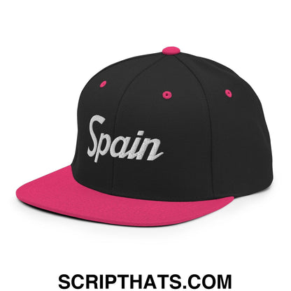 Spain Vintage Sports Script Snapback Hat Black Neon Pink