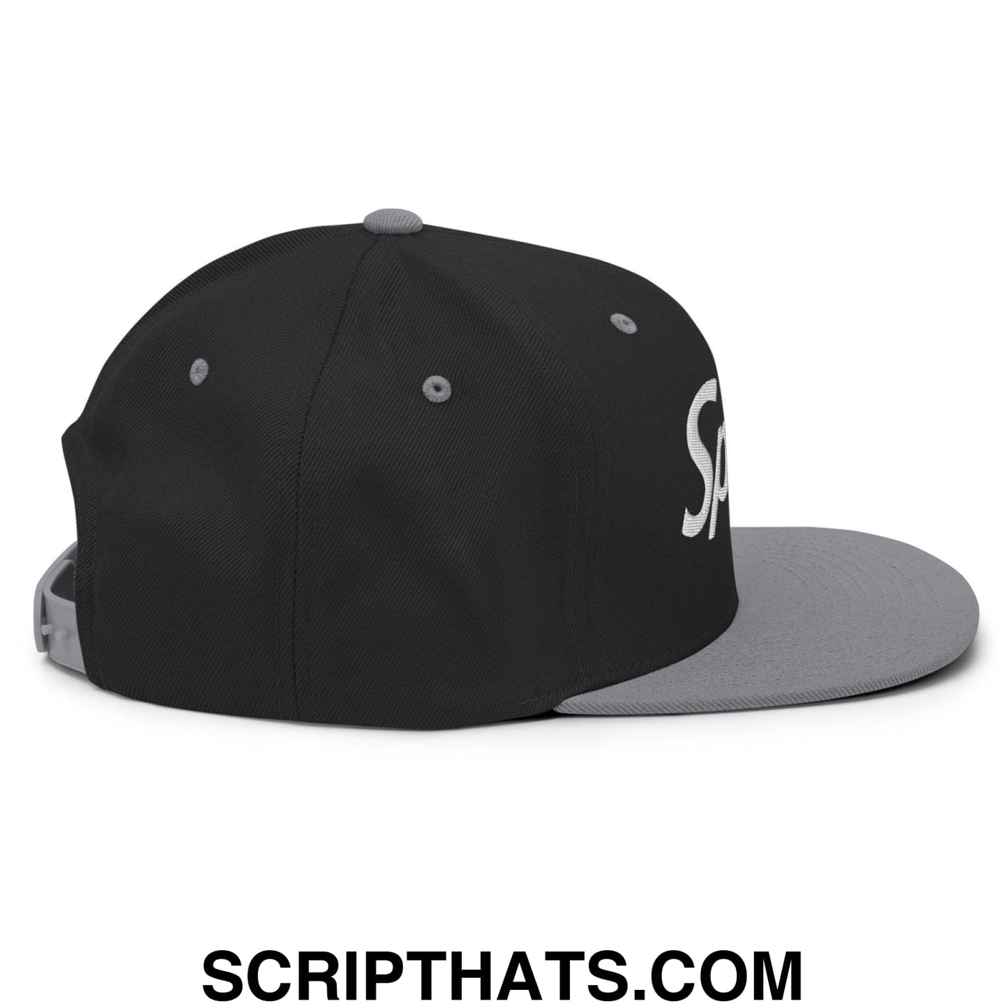 Spain Vintage Sports Script Snapback Hat Black Silver
