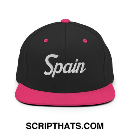 Spain Vintage Sports Script Snapback Hat Black Neon Pink
