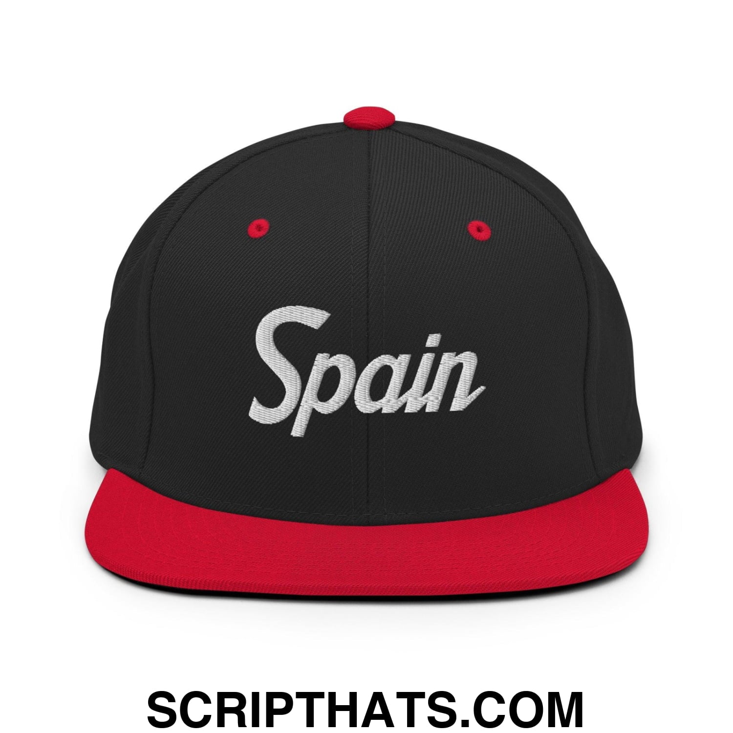 Spain Vintage Sports Script Snapback Hat Black Red