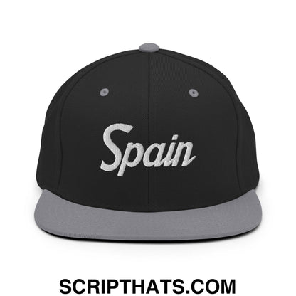 Spain Vintage Sports Script Snapback Hat Black Silver