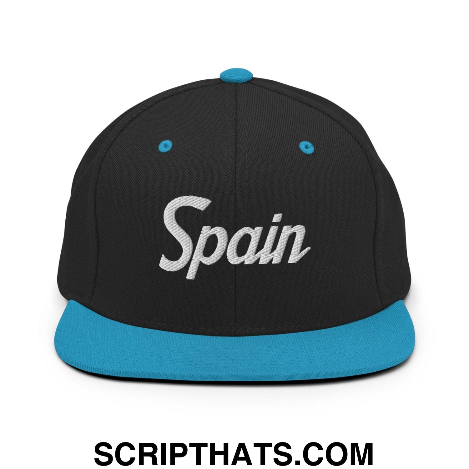 Spain Vintage Sports Script Snapback Hat Black Teal