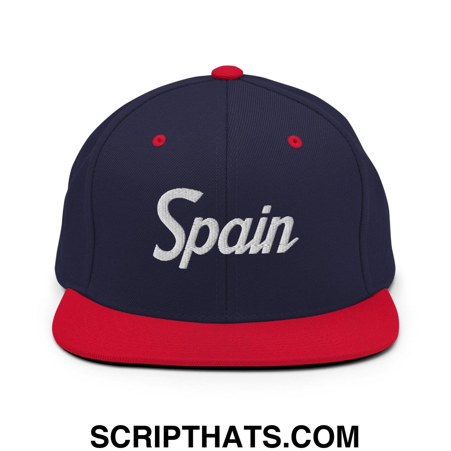 Spain Vintage Sports Script Snapback Hat Navy Red