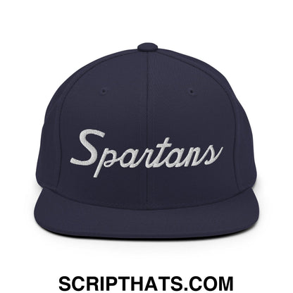 Spartans School Mascot Script Snapback Hat Navy