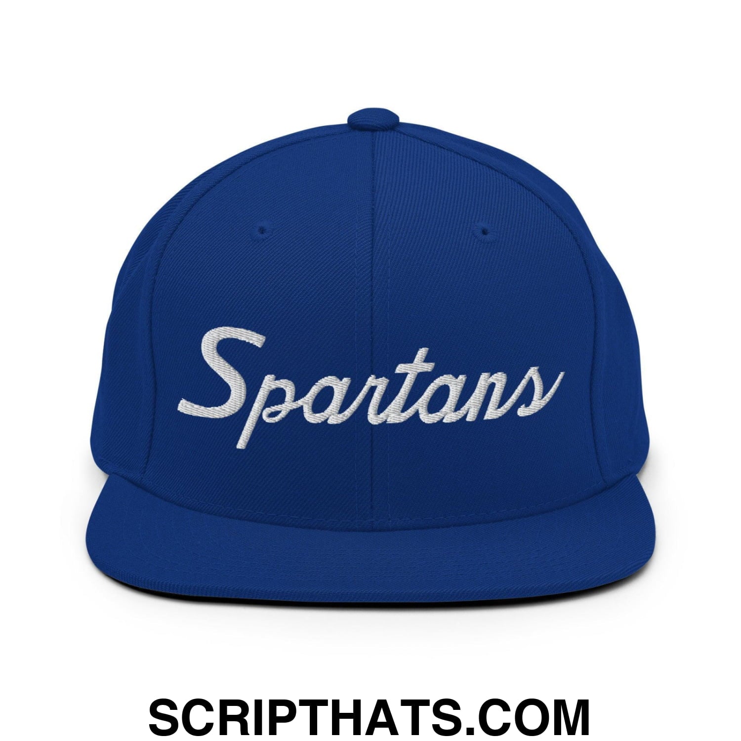 Spartans School Mascot Script Snapback Hat Royal Blue