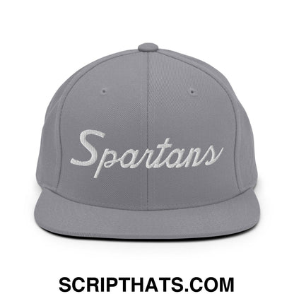 Spartans School Mascot Script Snapback Hat Silver