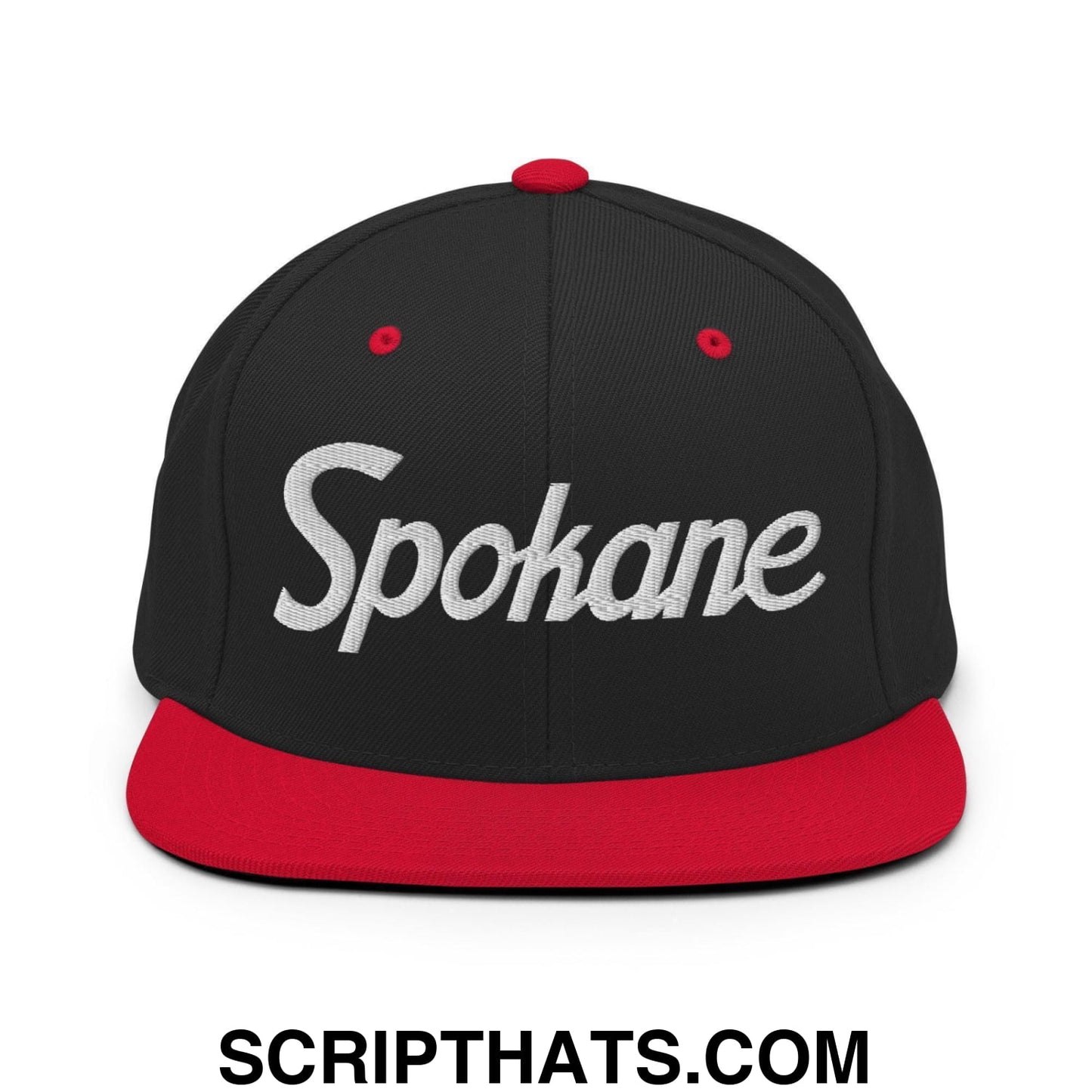 Spokane Script Snapback Hat Black Red