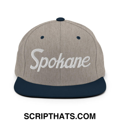 Spokane Script Snapback Hat Heather Grey Navy