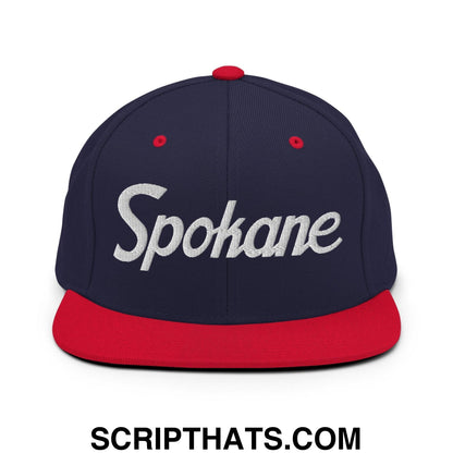 Spokane Script Snapback Hat Navy Red