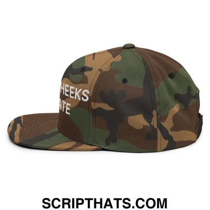 Spread Cheeks not Hate Embroidered Flat Bill Brim Snapback Hat Green Camo