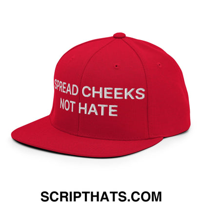 Spread Cheeks not Hate Embroidered Flat Bill Brim Snapback Hat Red