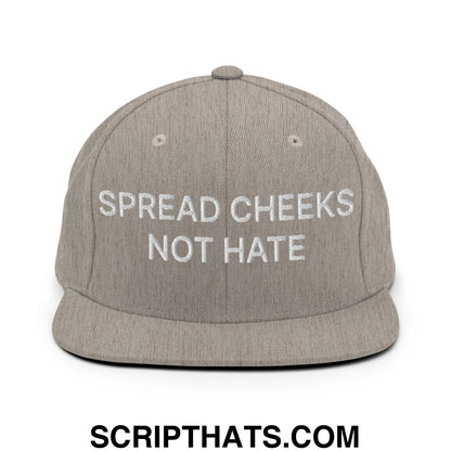 Spread Cheeks not Hate Embroidered Flat Bill Brim Snapback Hat Heather Grey