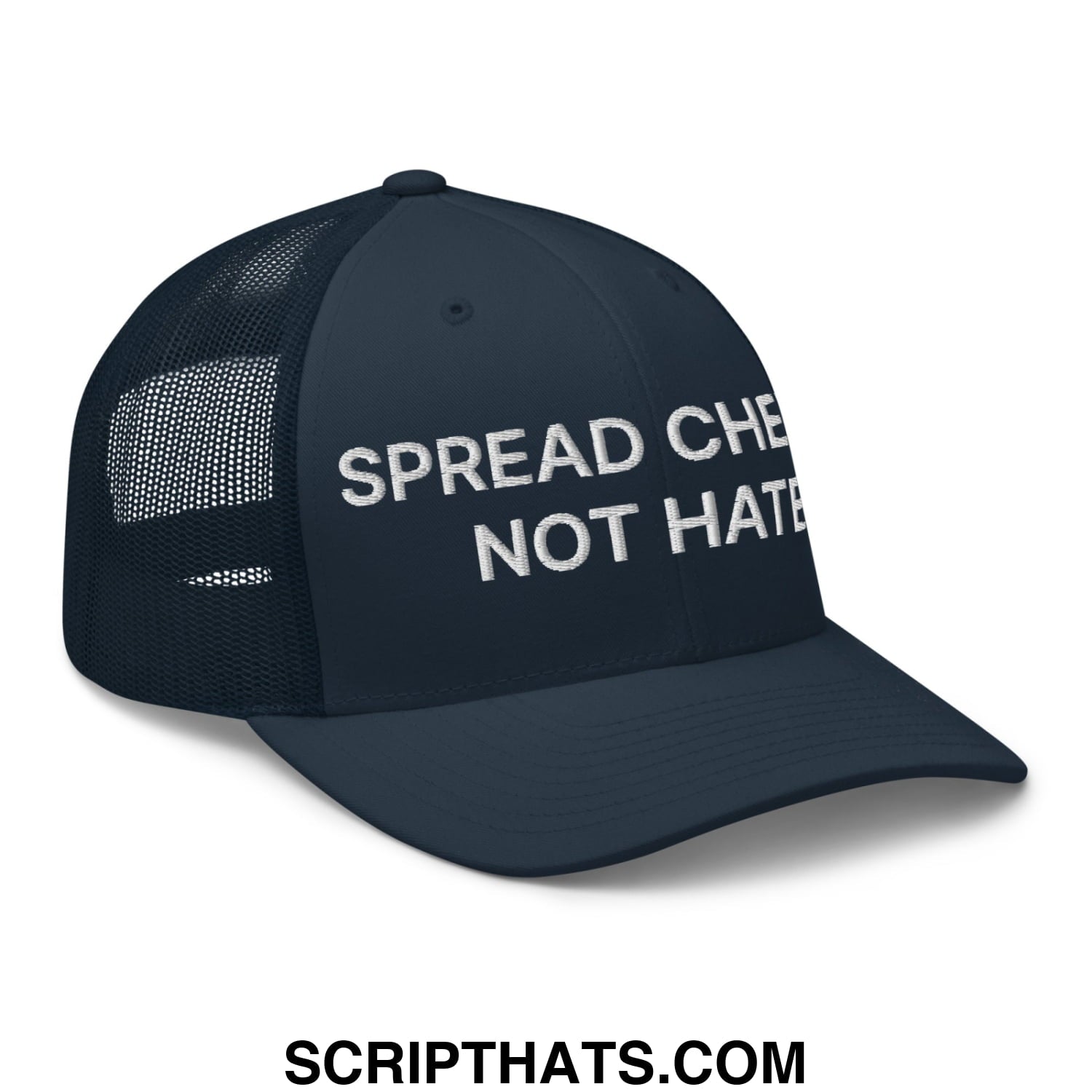 Spread Cheeks not Hate Embroidered Mesh Trucker Hat Navy