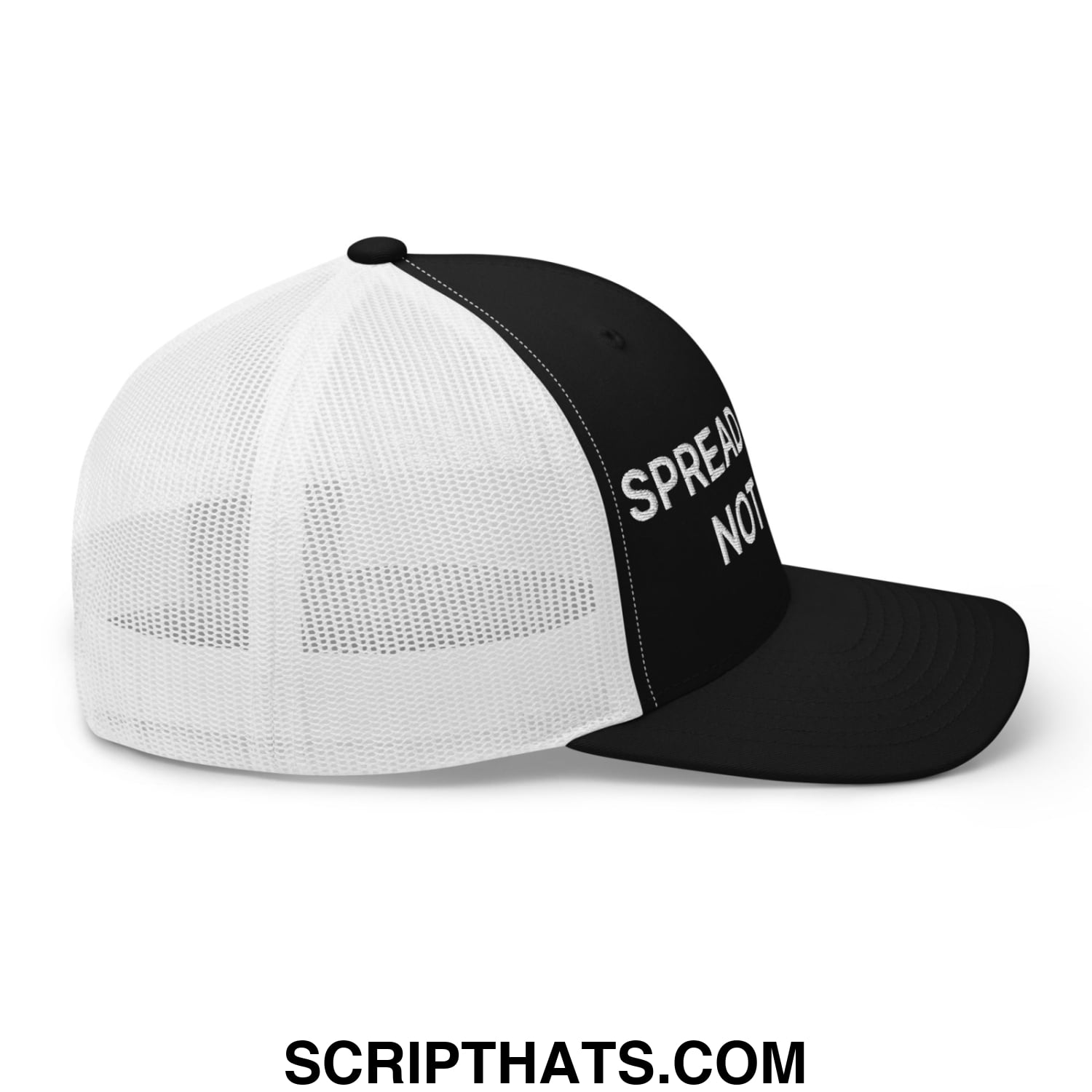 Spread Cheeks not Hate Embroidered Mesh Trucker Hat Black White