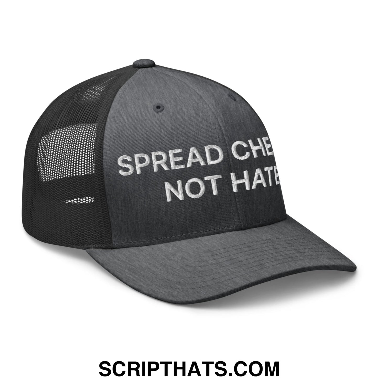 Spread Cheeks not Hate Embroidered Mesh Trucker Hat Dark Heather Gray