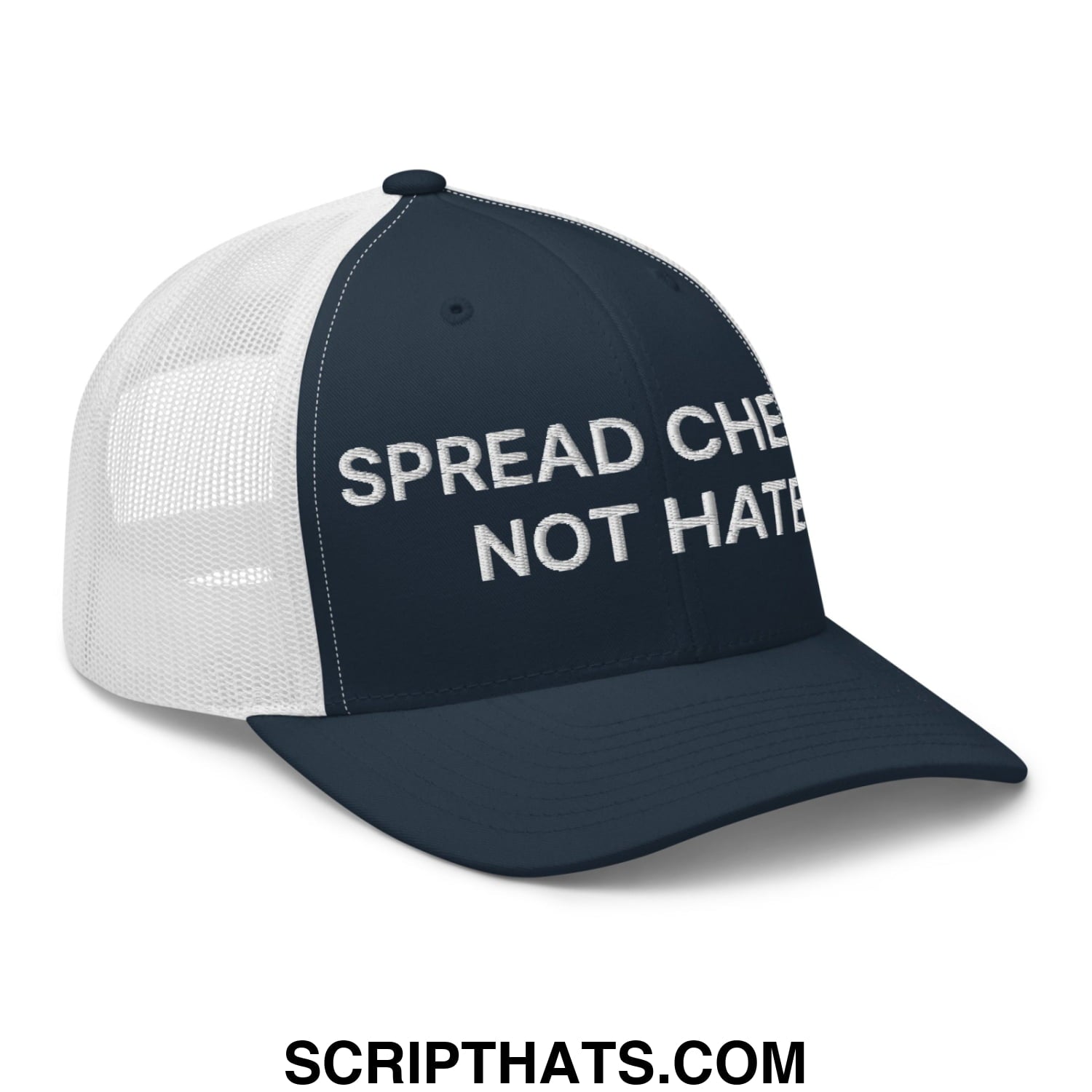 Spread Cheeks not Hate Embroidered Mesh Trucker Hat Navy White