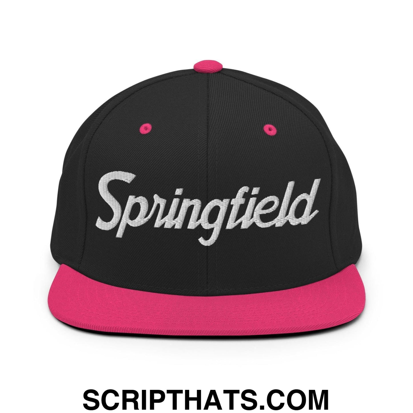 Springfield Script Snapback Hat Black Neon Pink
