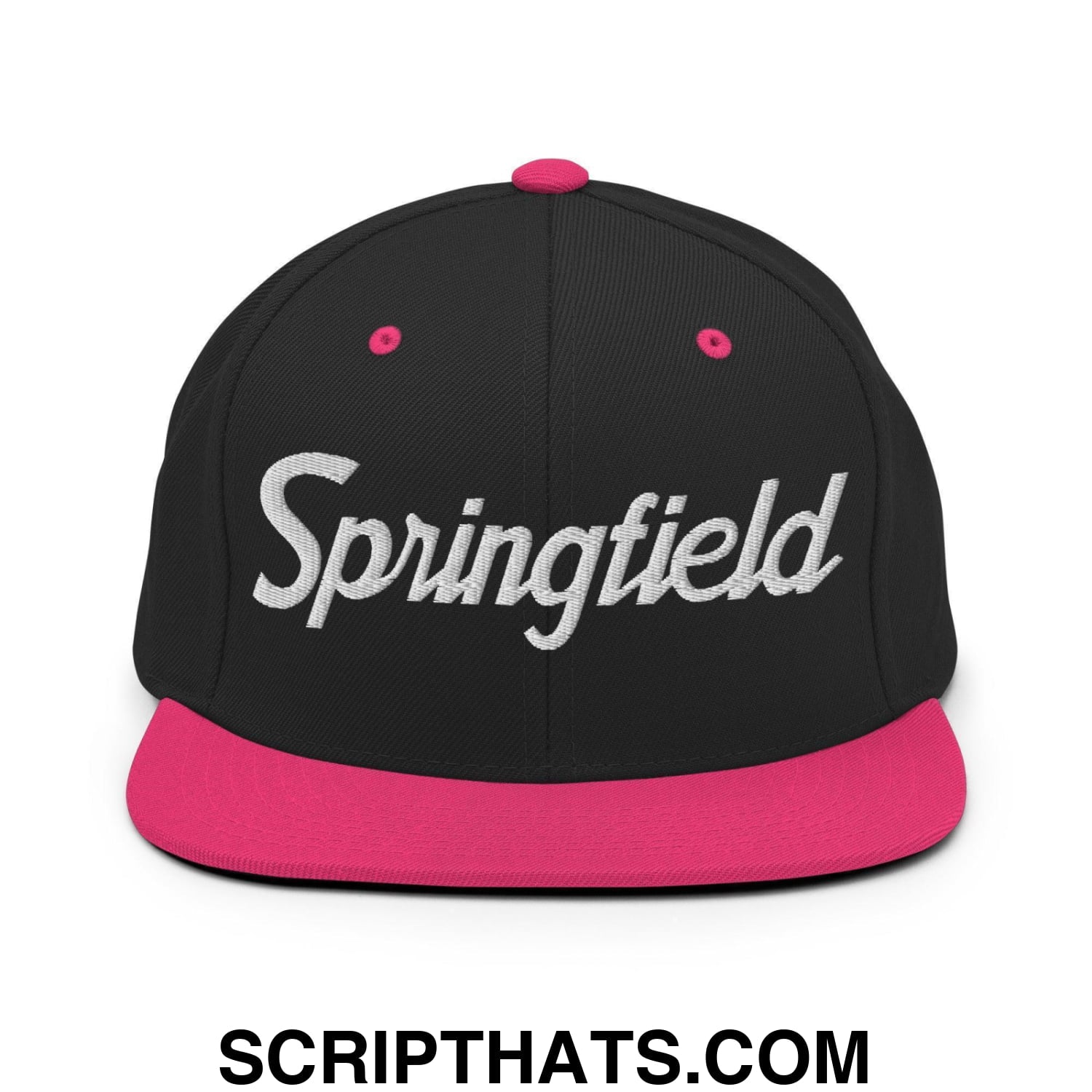 Springfield Script Snapback Hat Black Neon Pink