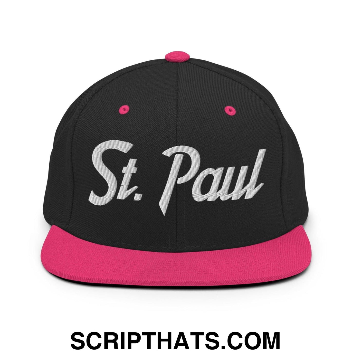 St. Paul Script Snapback Hat Black Neon Pink