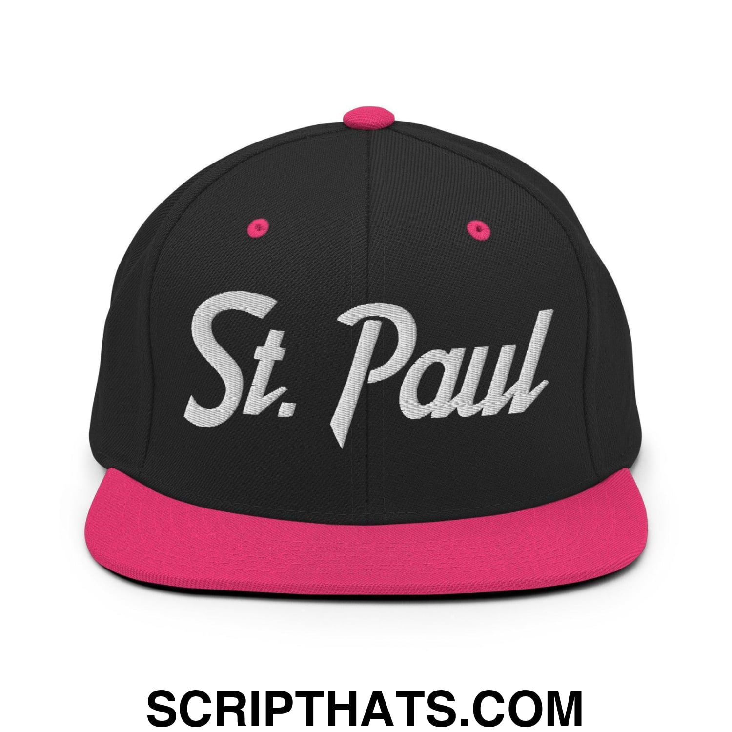 St. Paul Script Snapback Hat Black Neon Pink