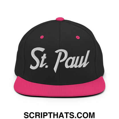 St. Paul Script Snapback Hat Black Neon Pink