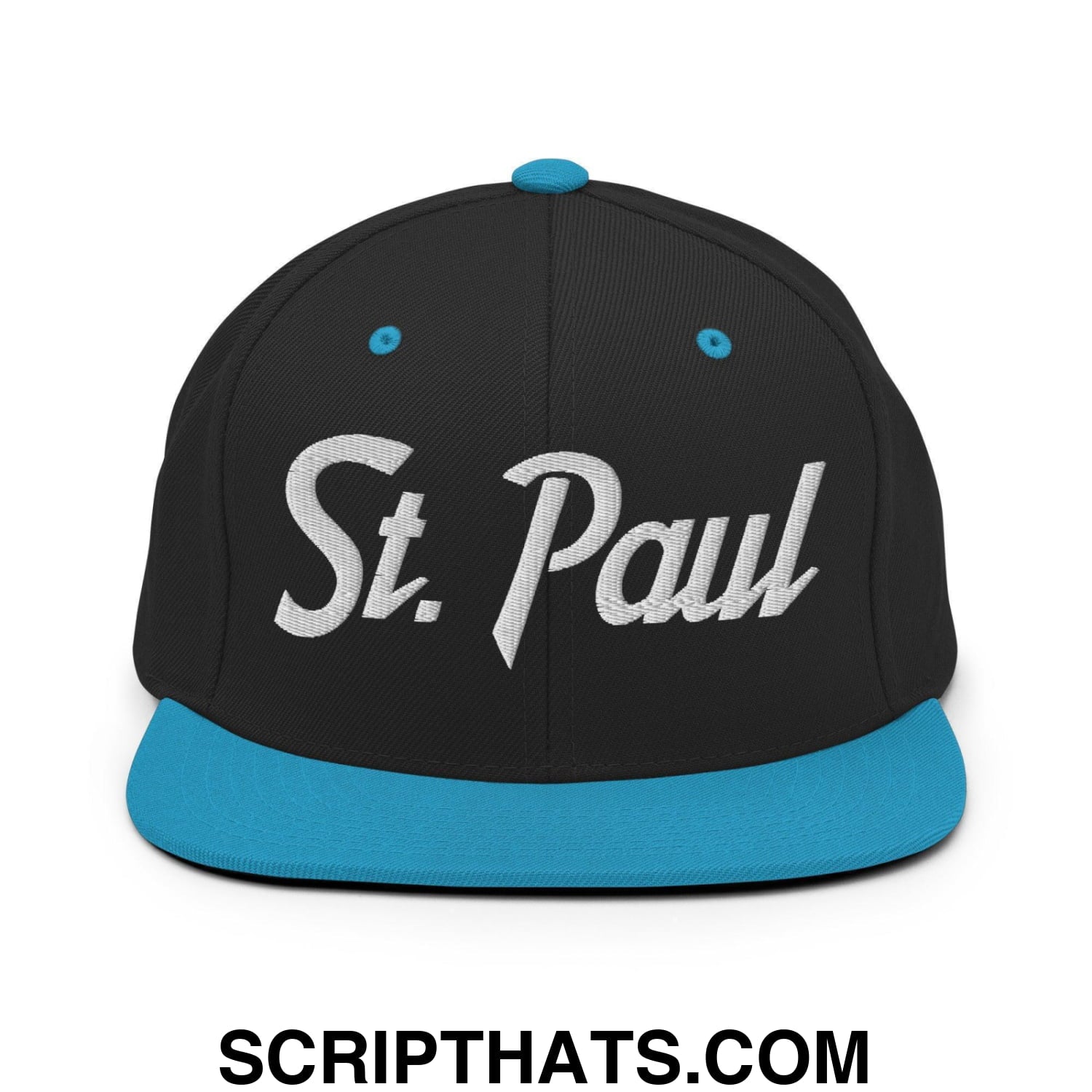 St. Paul Script Snapback Hat Black Teal