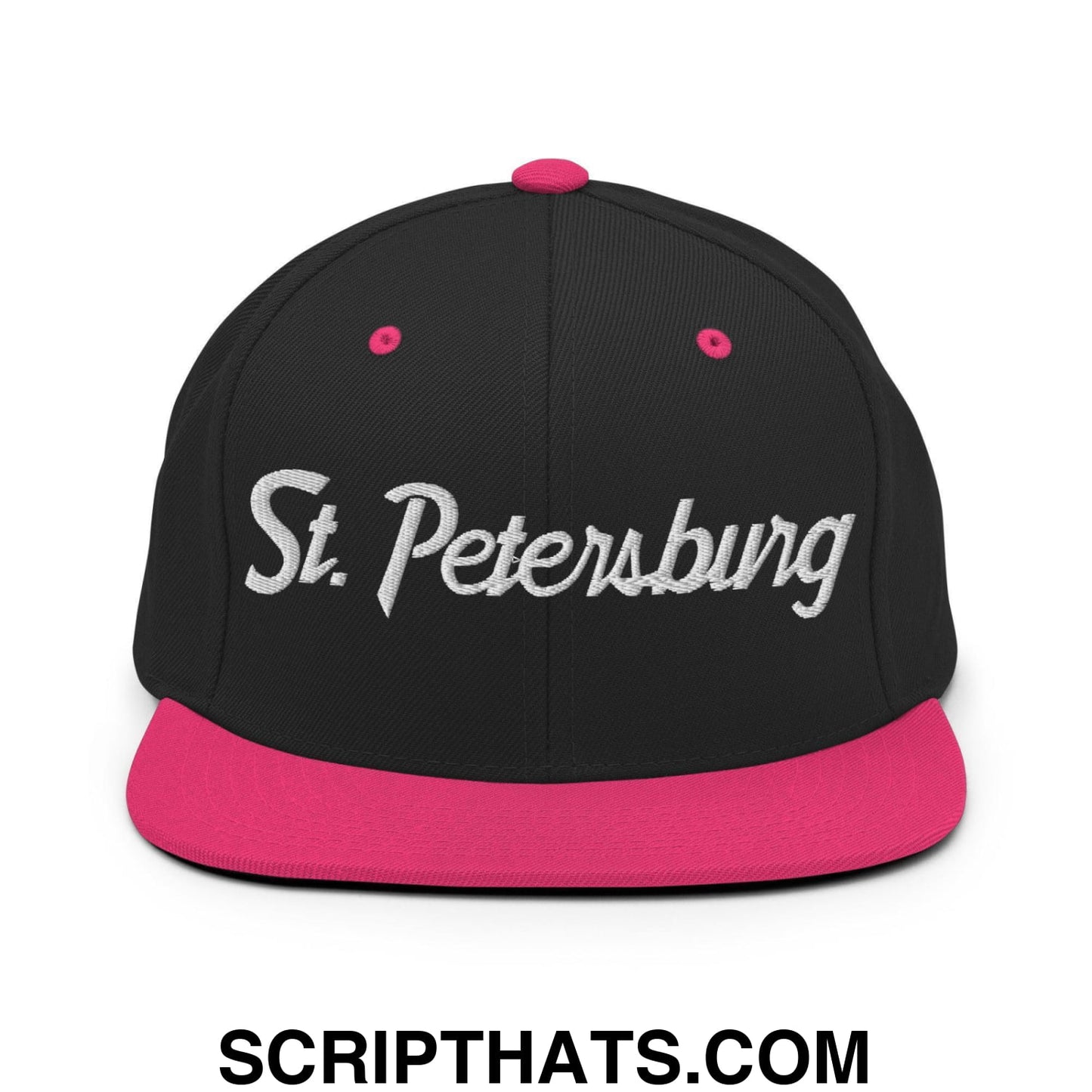 St. Petersburg Script Snapback Hat Black Neon Pink