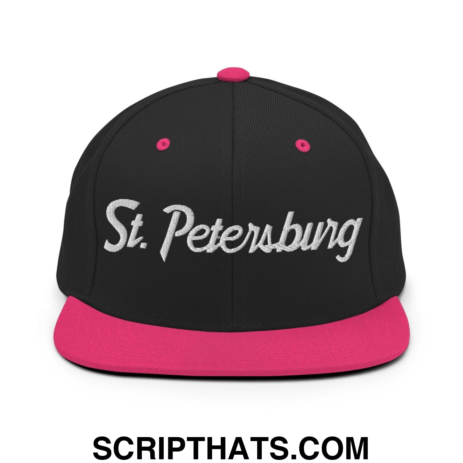 St. Petersburg Script Snapback Hat Black Neon Pink