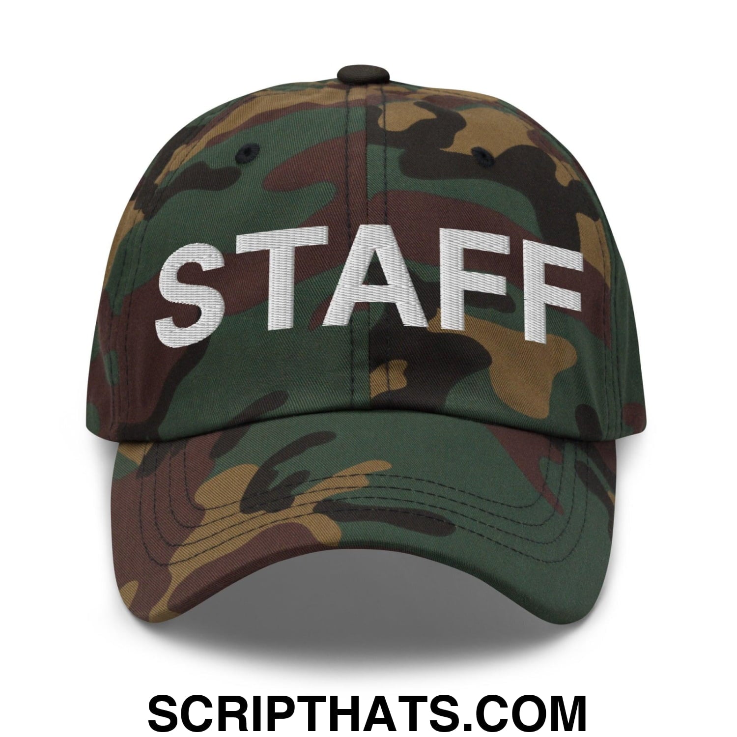 Staff Uniform Work Embroidered Dad Hat Green Camo