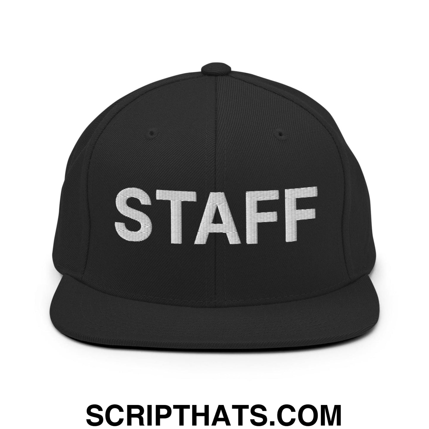 Staff Uniform Work Embroidered Flat Bill Brim Snapback Hat Black
