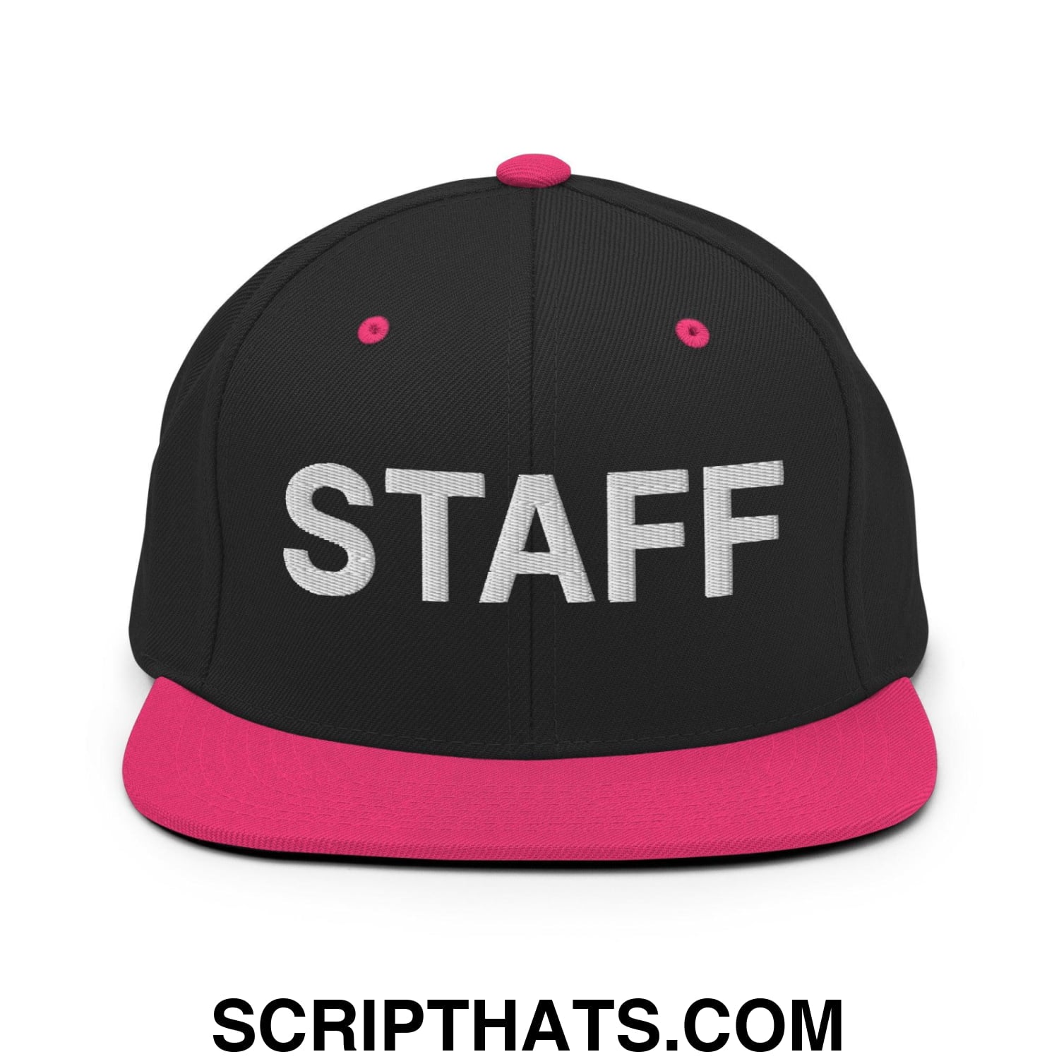 Staff Uniform Work Embroidered Flat Bill Brim Snapback Hat Black Neon Pink