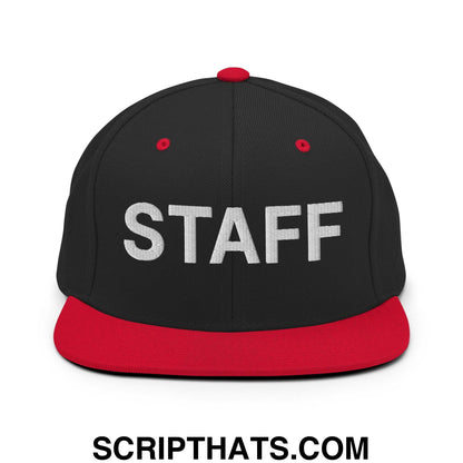 Staff Uniform Work Embroidered Flat Bill Brim Snapback Hat Black Red