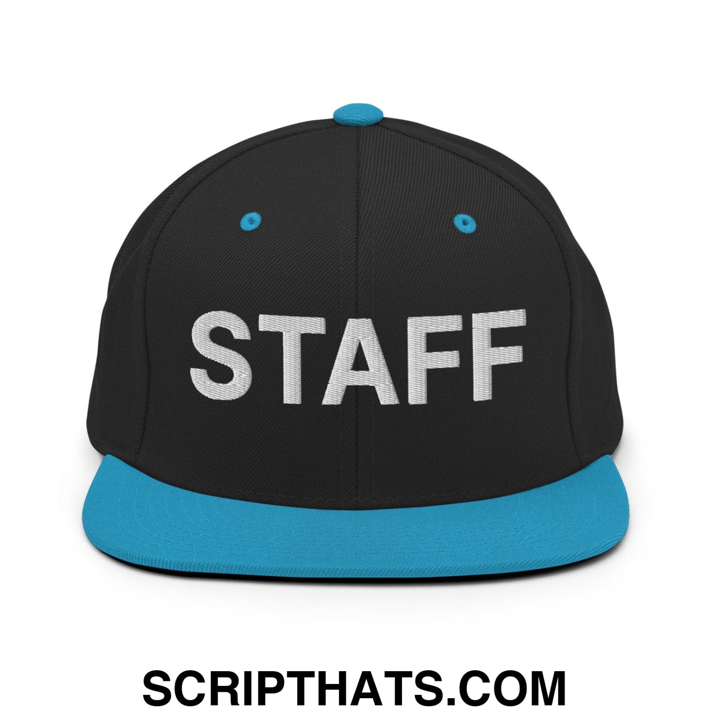 Staff Uniform Work Embroidered Flat Bill Brim Snapback Hat Black Teal