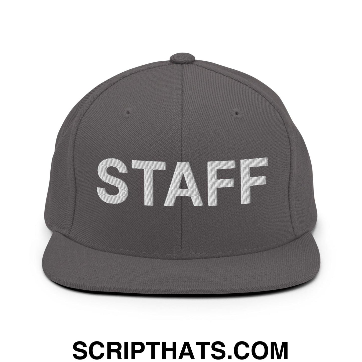 Staff Uniform Work Embroidered Flat Bill Brim Snapback Hat Dark Grey