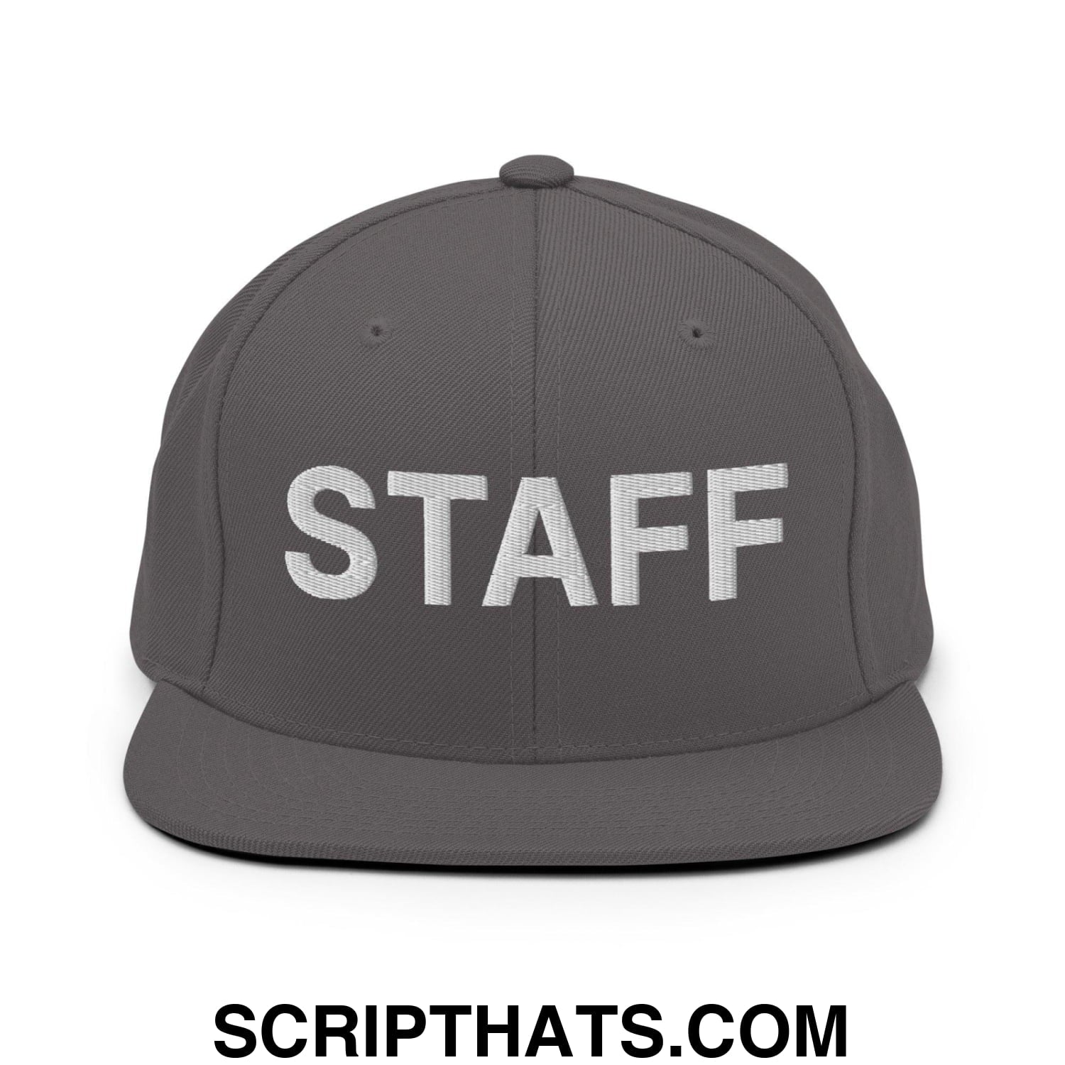 Staff Uniform Work Embroidered Flat Bill Brim Snapback Hat Dark Grey