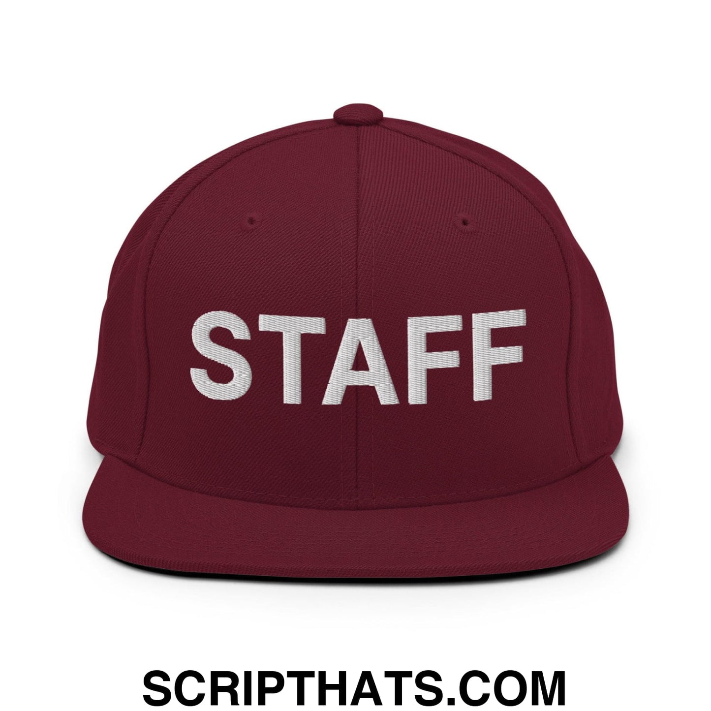 Staff Uniform Work Embroidered Flat Bill Brim Snapback Hat Maroon