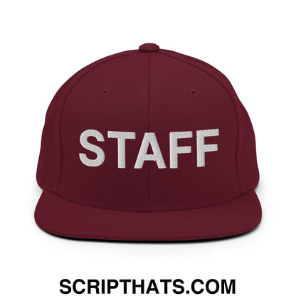 Staff Uniform Work Embroidered Flat Bill Brim Snapback Hat Maroon