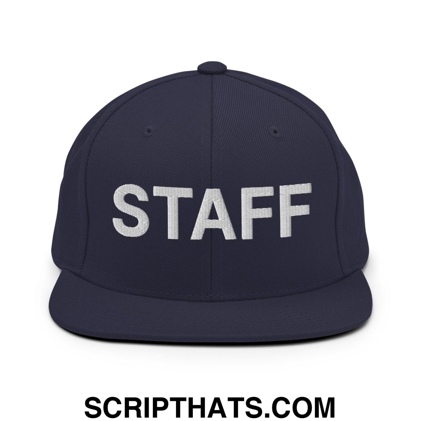 Staff Uniform Work Embroidered Flat Bill Brim Snapback Hat Navy
