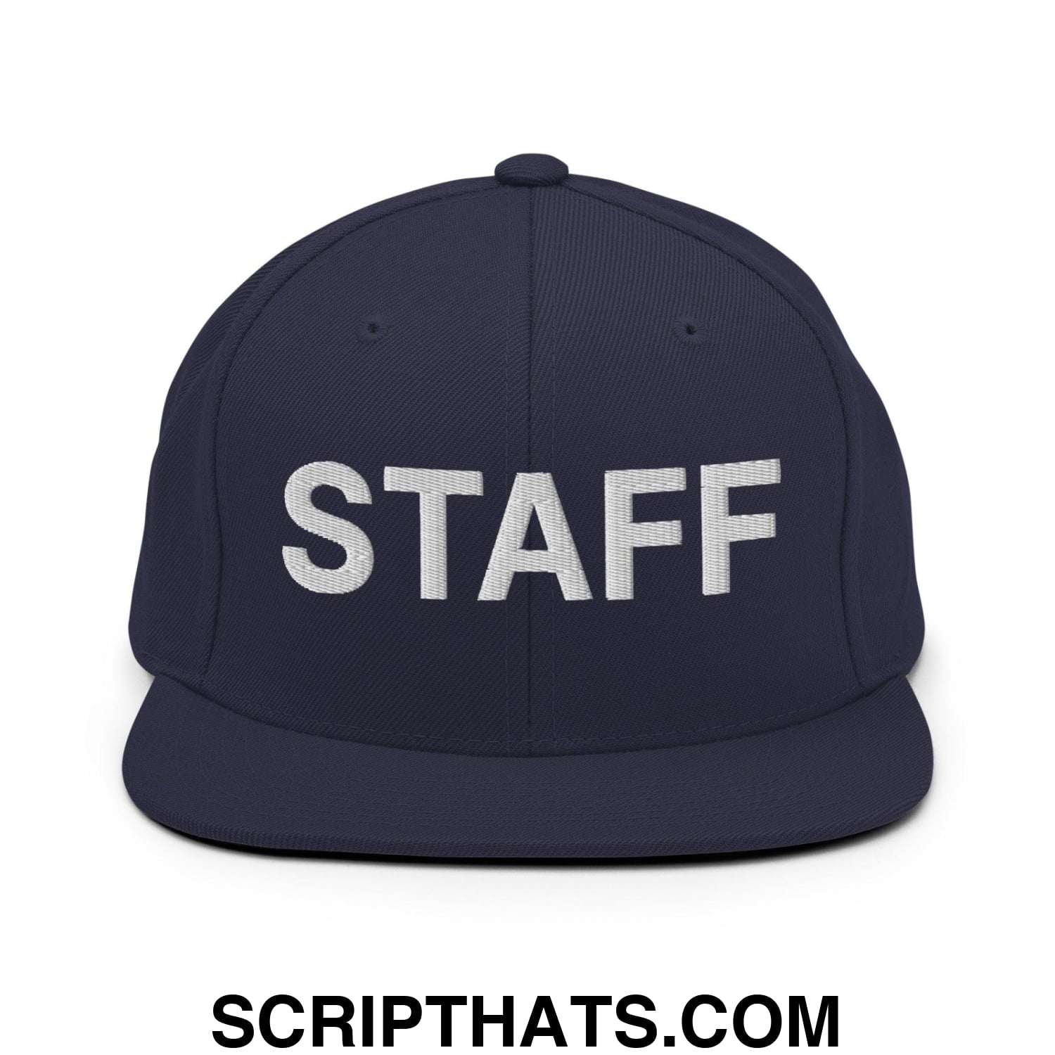 Staff Uniform Work Embroidered Flat Bill Brim Snapback Hat Navy