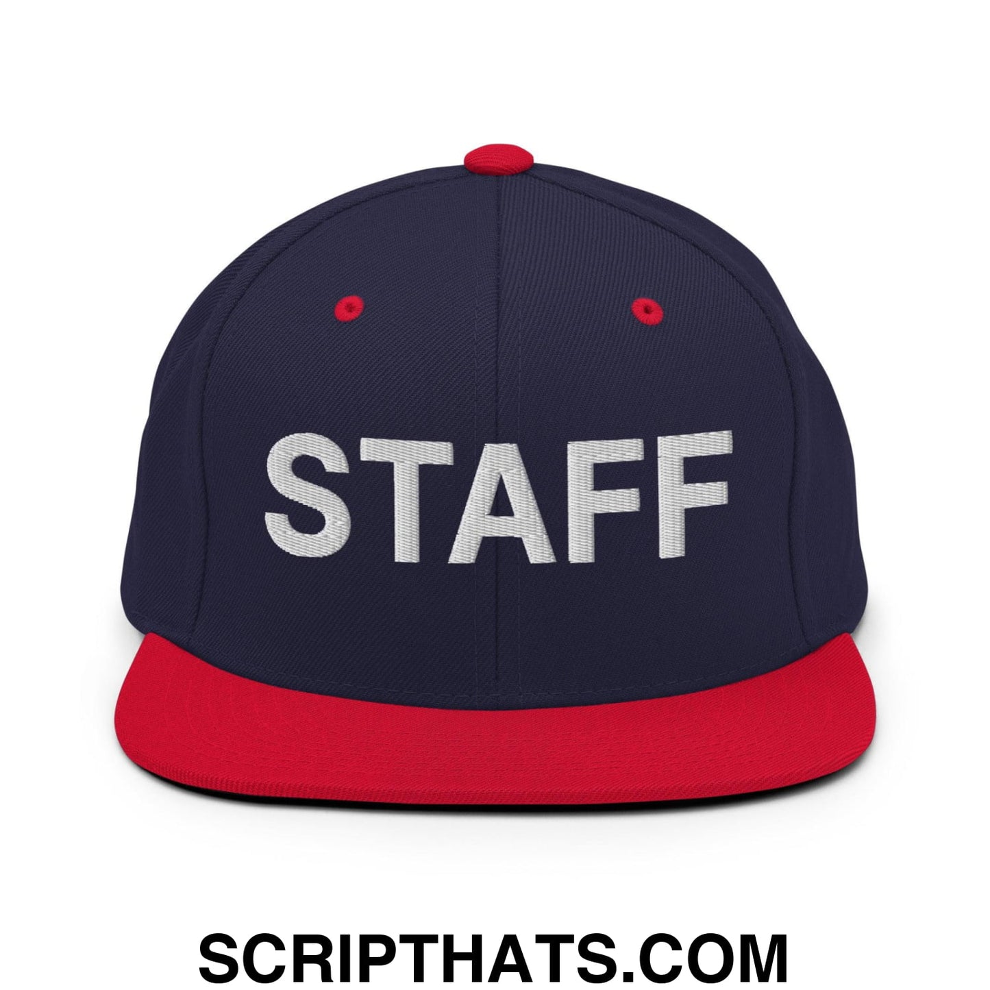 Staff Uniform Work Embroidered Flat Bill Brim Snapback Hat Navy Red