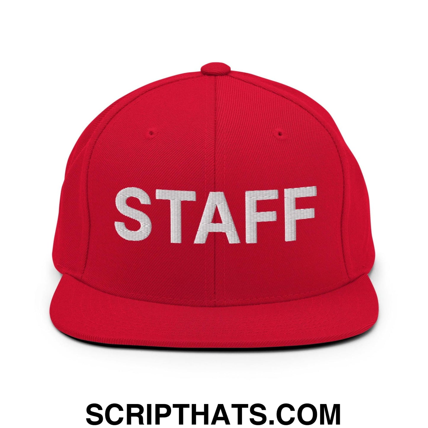 Staff Uniform Work Embroidered Flat Bill Brim Snapback Hat Red