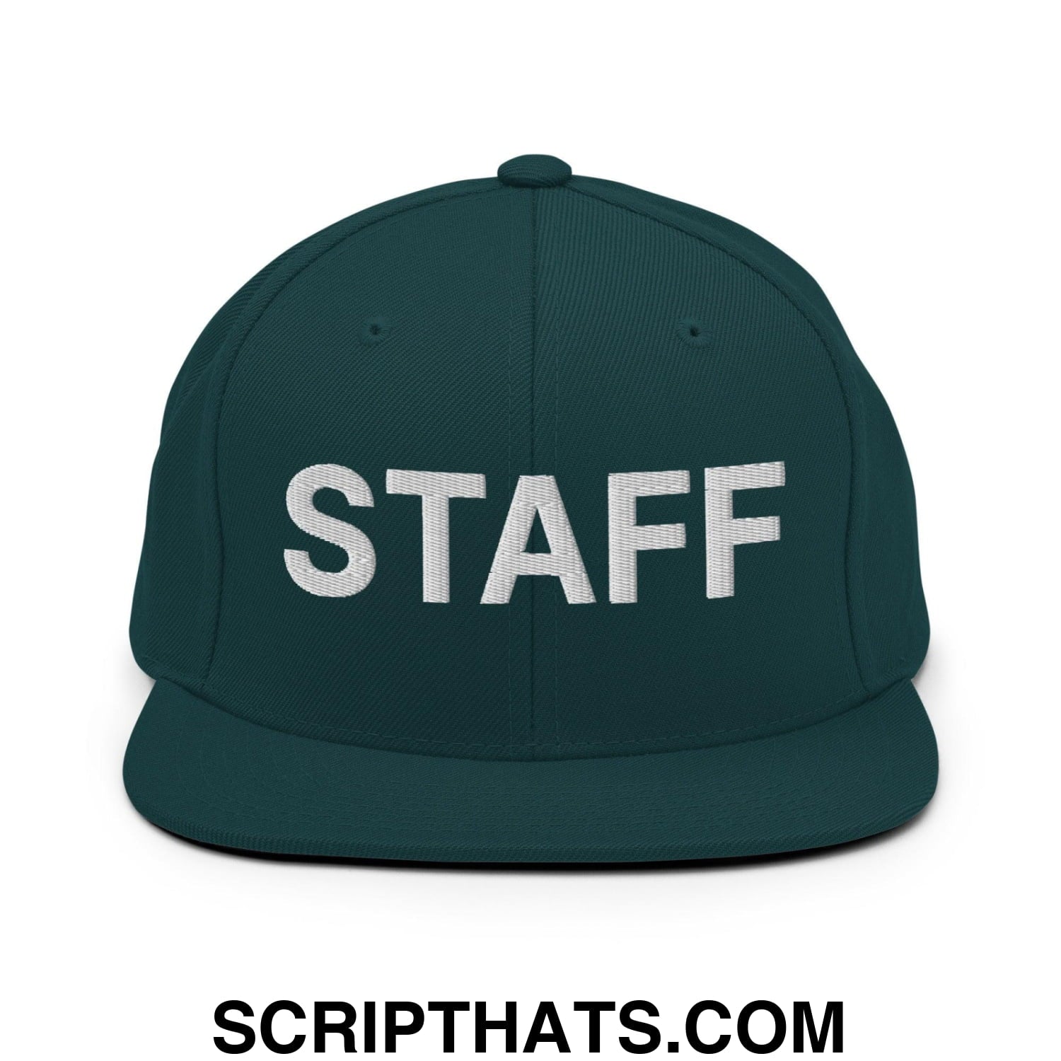 Staff Uniform Work Embroidered Flat Bill Brim Snapback Hat Spruce