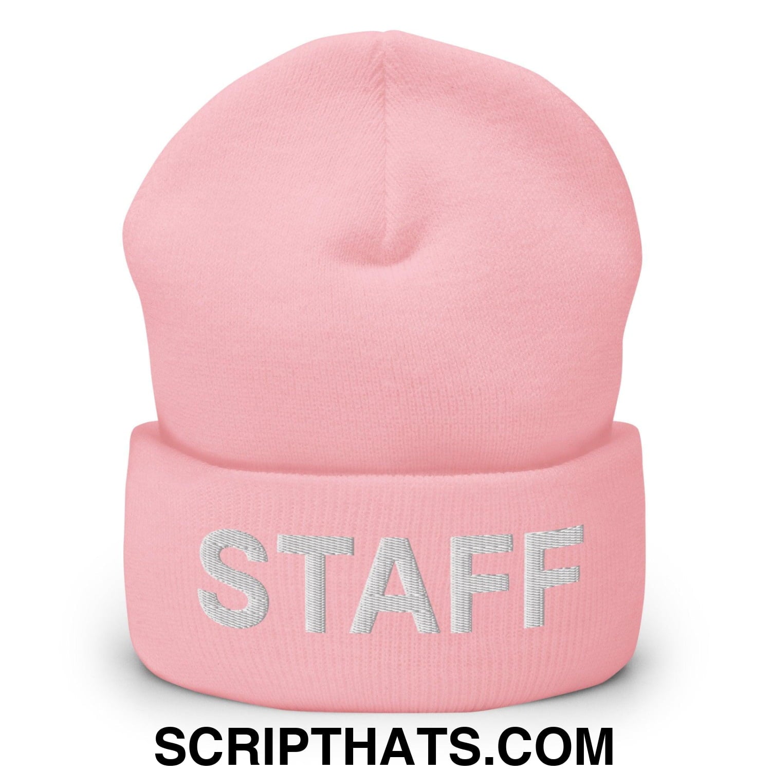 Staff Uniform Work Embroidered Knit Cuffed Beanie Baby Pink